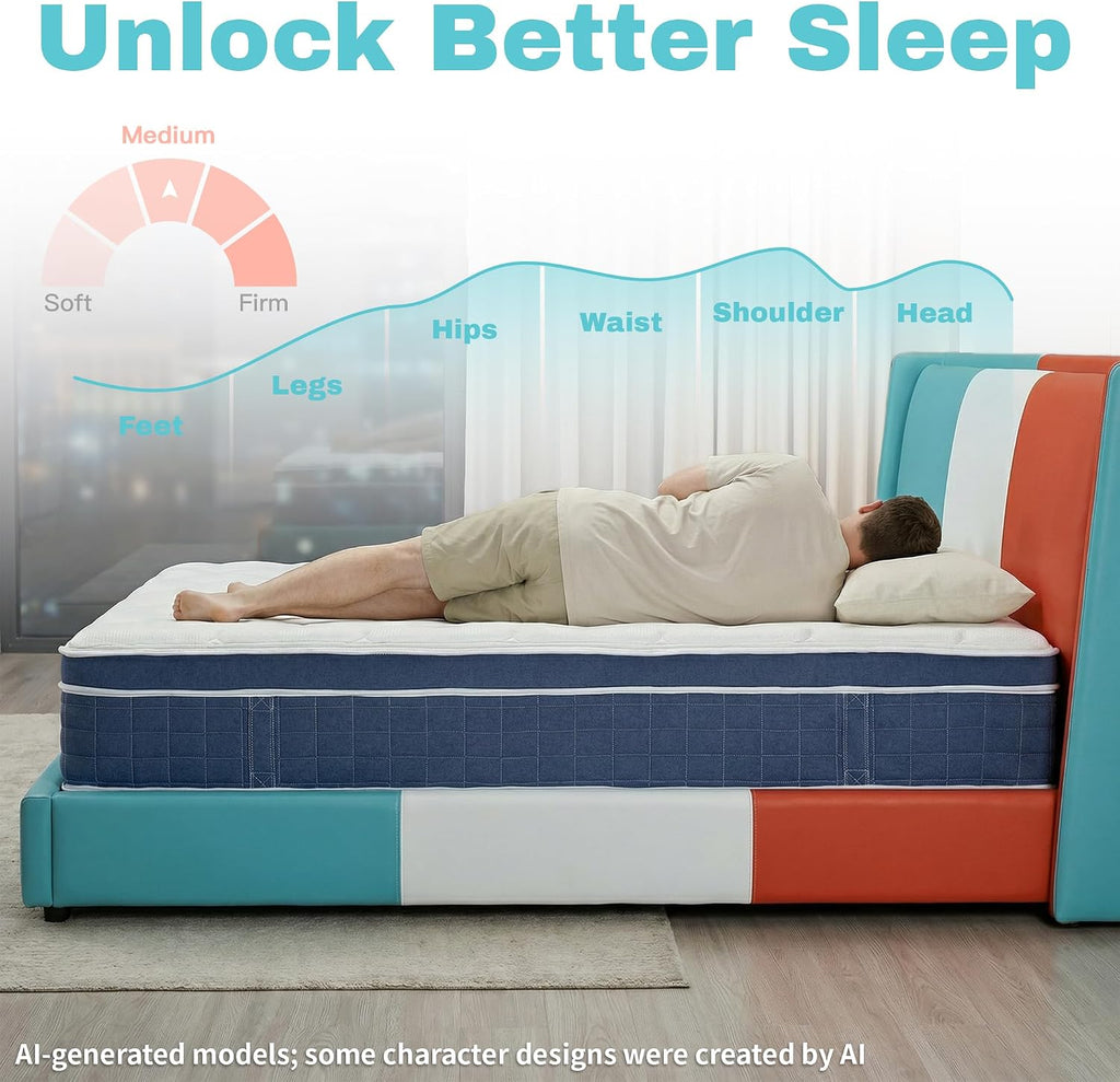 Queen Size Mattress 12 Inch, Medium Firm, Motion Isolation | Targeted Spinal and Back Support, Pressure Relife