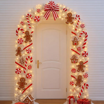 6.56 ft Gingerbread Christmas Garland for Front Door with Light