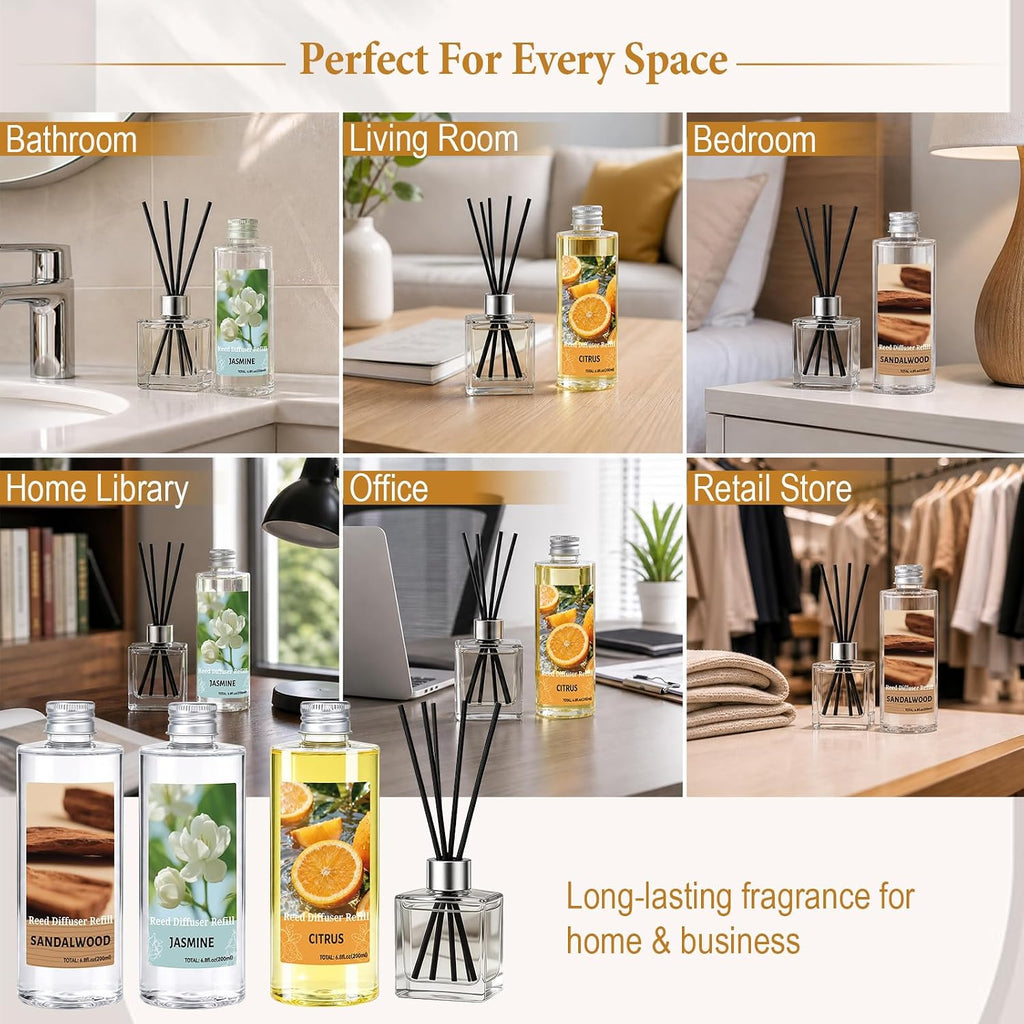 Reed Diffuser Oil Refill Set,3x6.76 Oz Citrus Sandalwood Jasmine Scent Oil
