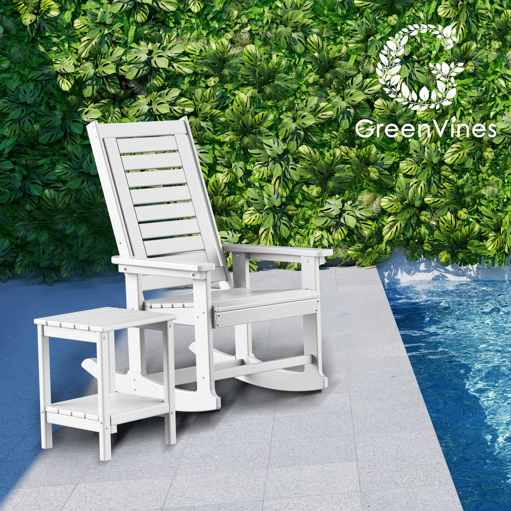 Outdoor Rocking Chairs Set, 2 Rockers w/ 1 Side Table, White