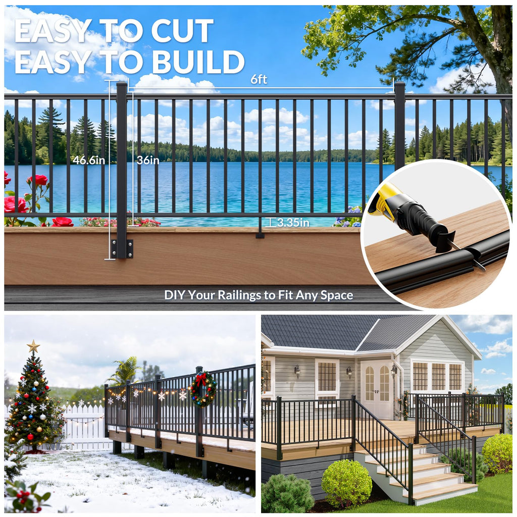 2 Pack 36in H x 6ft W Modular Side Mount Aluminum Deck Railing Kit