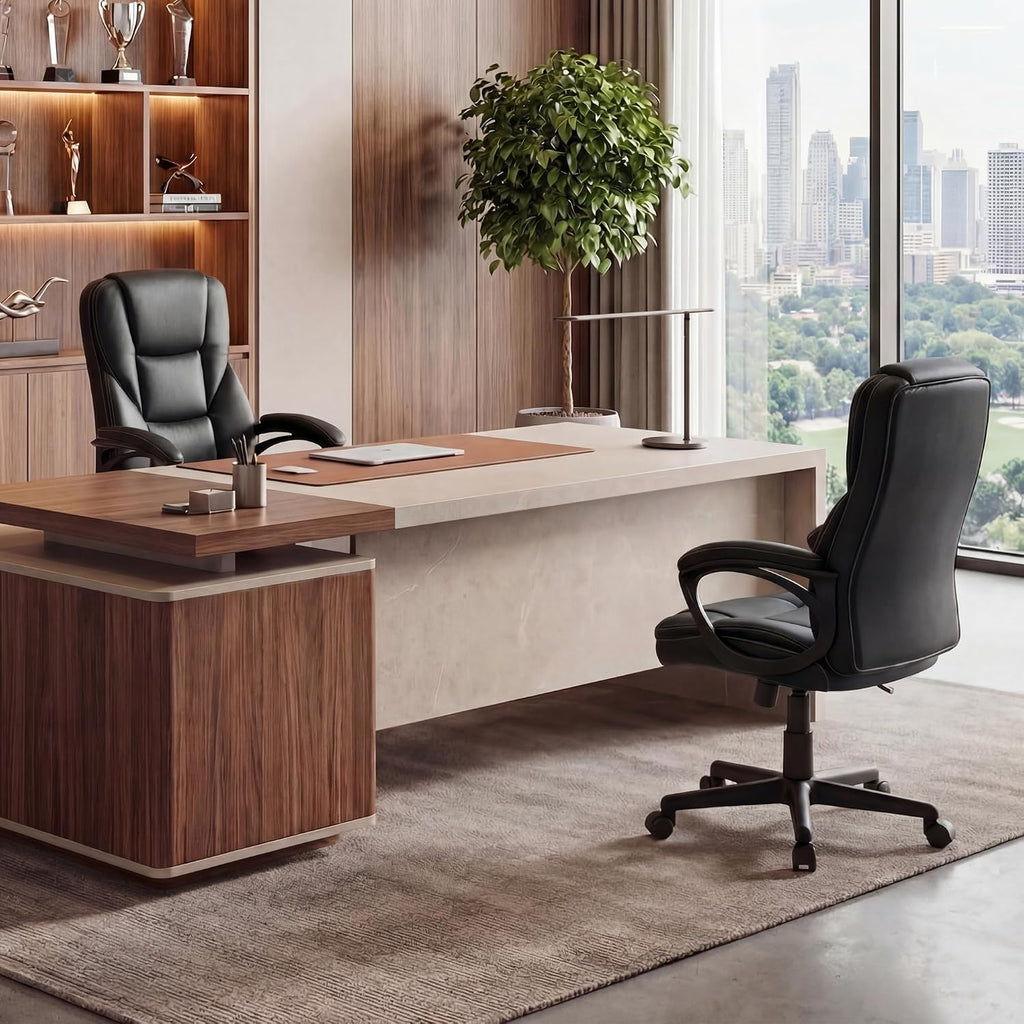 Office Executive Chair High Back Adjustable Managerial Home Desk Chair, Swivel Computer PU Leather Chair with Lumbar