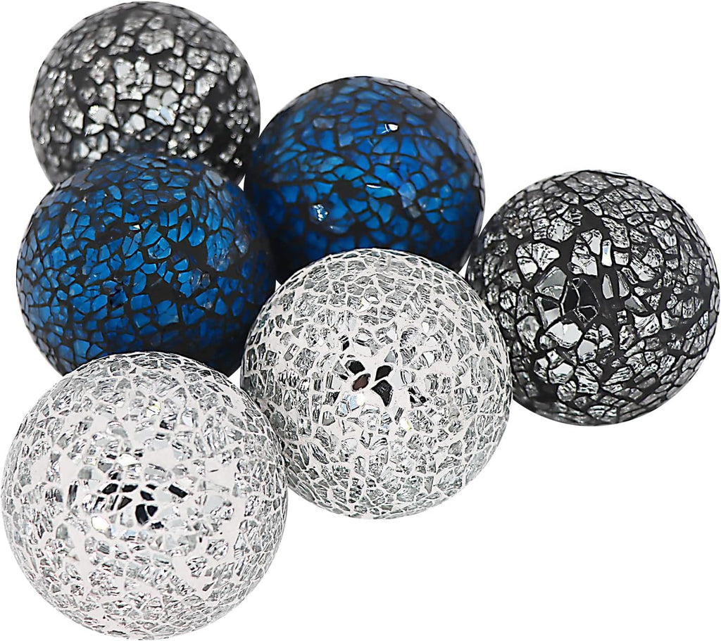2.4 Inch Small Decorative Orbs Glass Mosaic Sphere Balls Centerpiece Glass Globe for Bowls, Vases and Dining - Set of 6