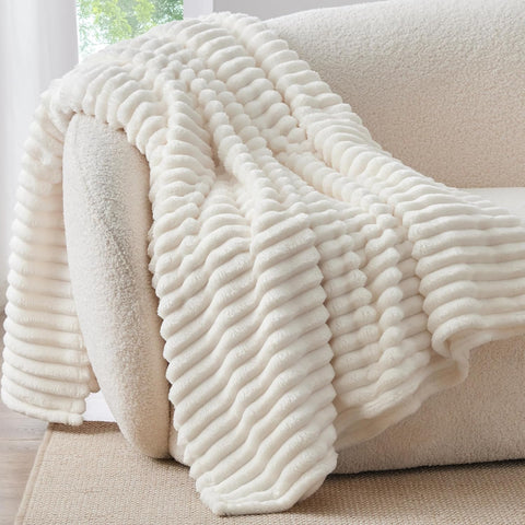 Fleece Throw Blanket, Decorative and Giftable Striped Blankets for Women, Men, 50"x60"