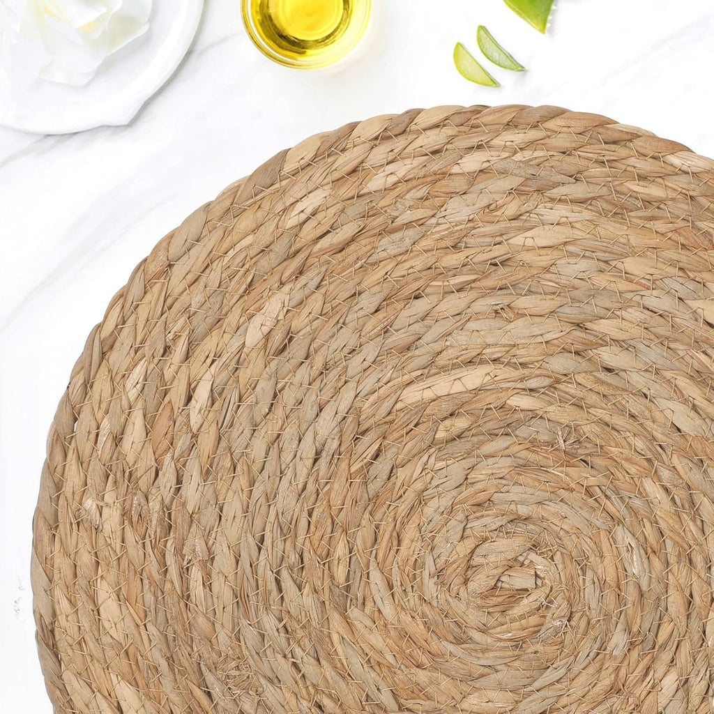 13Inch Round Water Hyacinth Placemats, Boho Natural Hand Woven Braided Place Mats, Heat Resistant Rustic - Set of 6
