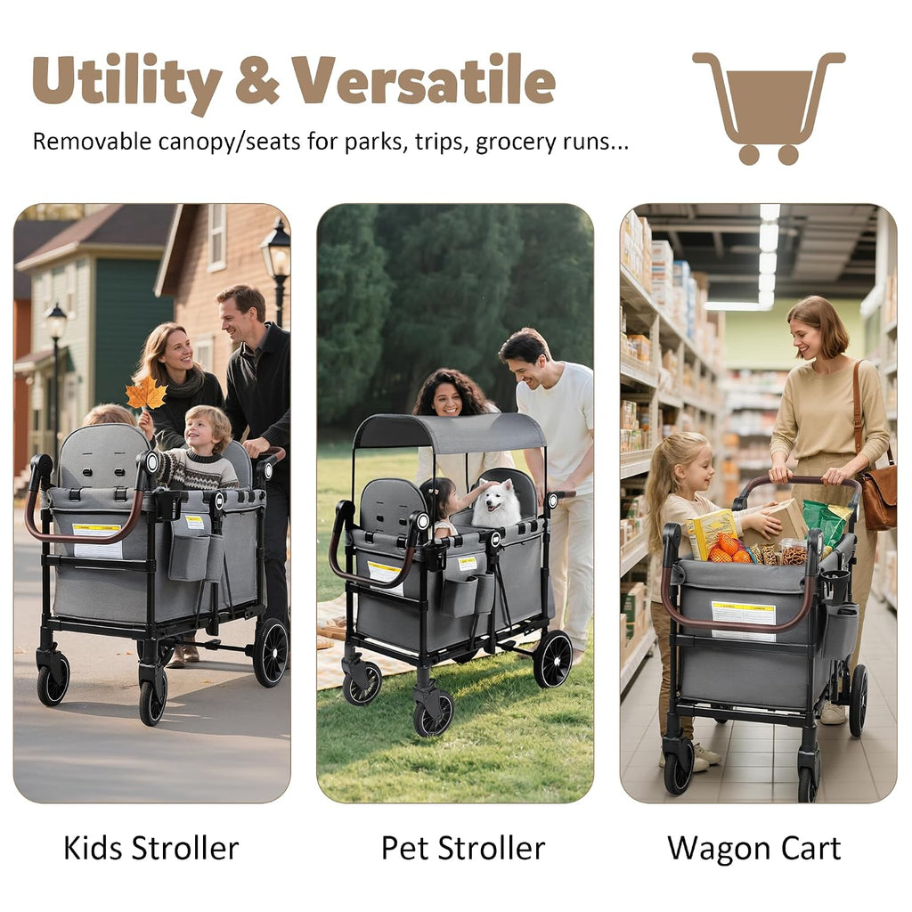 Wagon Stroller for 2 Kids, Foldable Kids Stroller Wagon 2 Seater