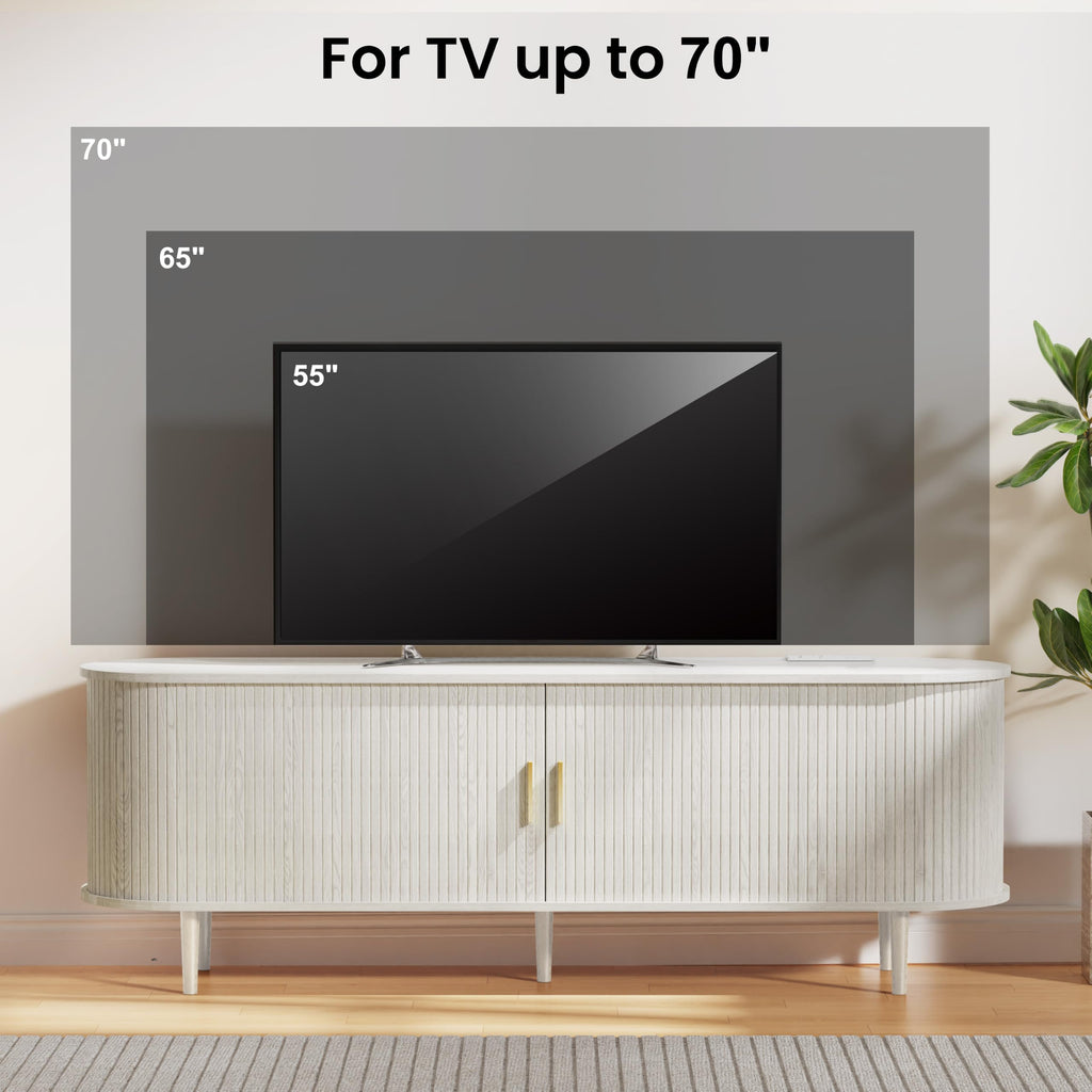 Mid Century Modern TV Stand: Fluted Media Console for 55 65 70 Inch TVs, Entertainment Center with Storage Cabinet