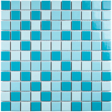 1" x 1" Square Creamy Blue Porcelain Polished Floor & Wall Tile & Pool Tile Mosaic Tile 11-3/4 in. x 11-3/4 in. x 6mm