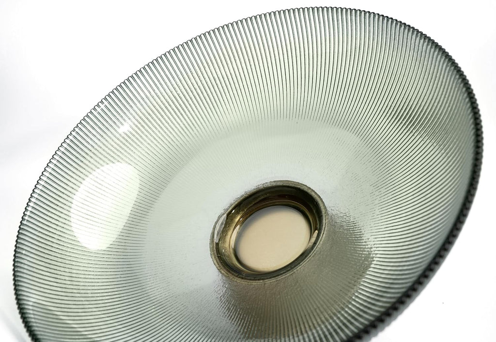 Round Glass Decorative Bowl (Green), 9.8 Inches Handblown Striped Design Glass Bowl with Rust Resistant Metal