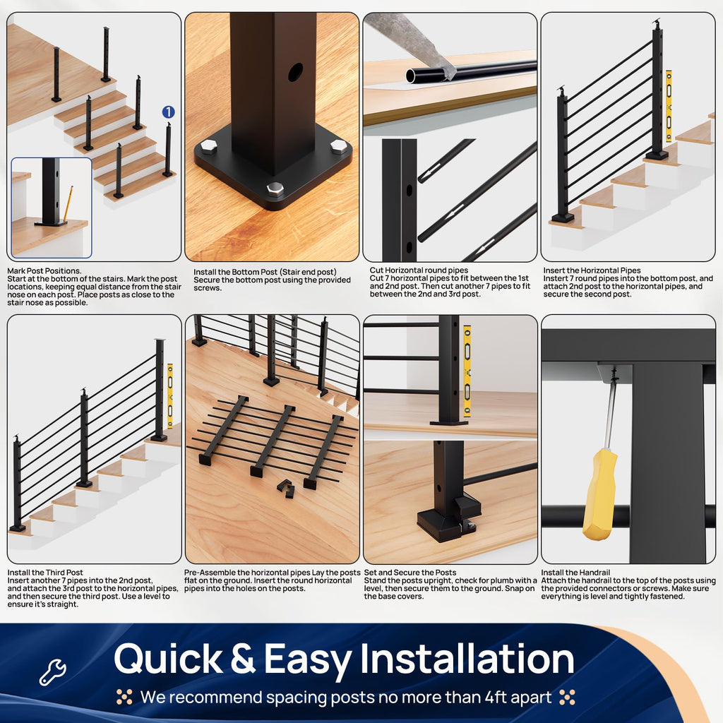 35"x2"x2" Aluminum Railing Post, Stair End Post