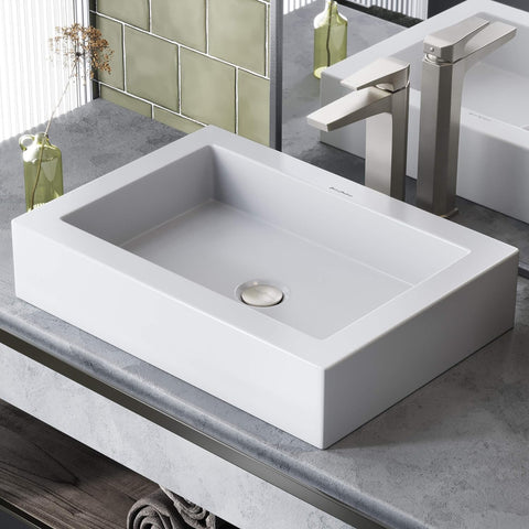 Voltaire Wide Rectangle Vessel Sink, Glossy White A131-B074CB3LKP