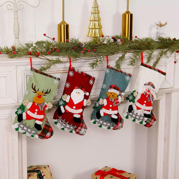 S Personalized 4 Pack - Customized Small Xmas Stockings Bulk with Reindeer, Santa Claus, Snowman, Bear for Christmas - Set of 4