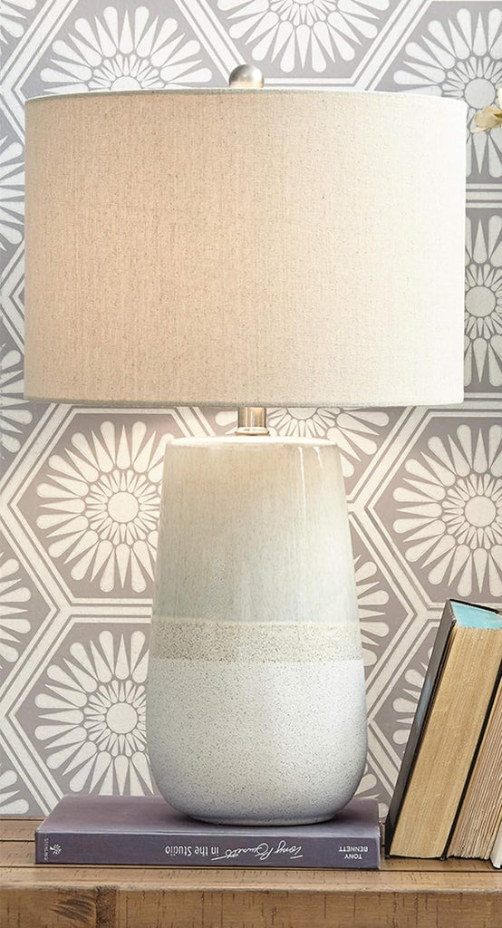 Signature Design by Ashley Shavon Contemporary 27" Textured Neutral Glaze Table Lamp, Beige & White