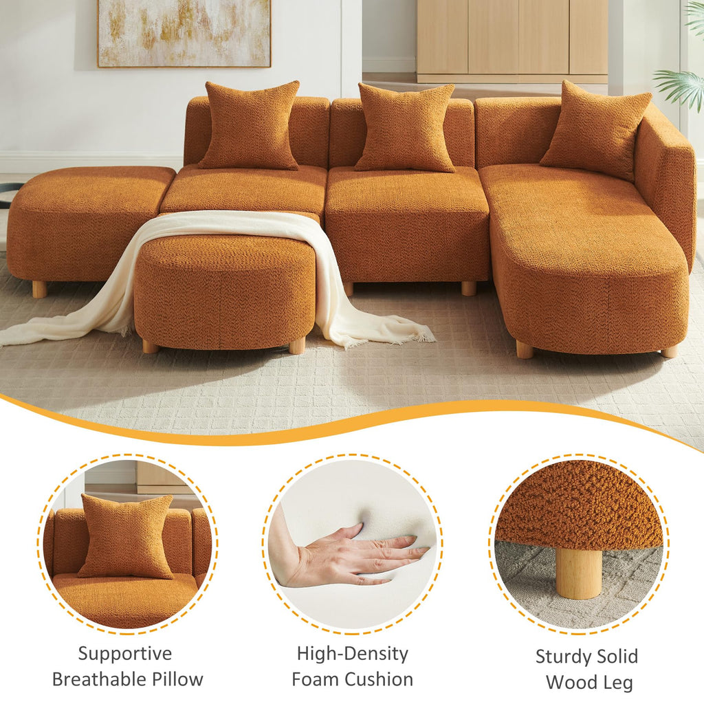 109.84" Modular Sectional Sofa with Pillows, 5-Seater, Boucle Curry
