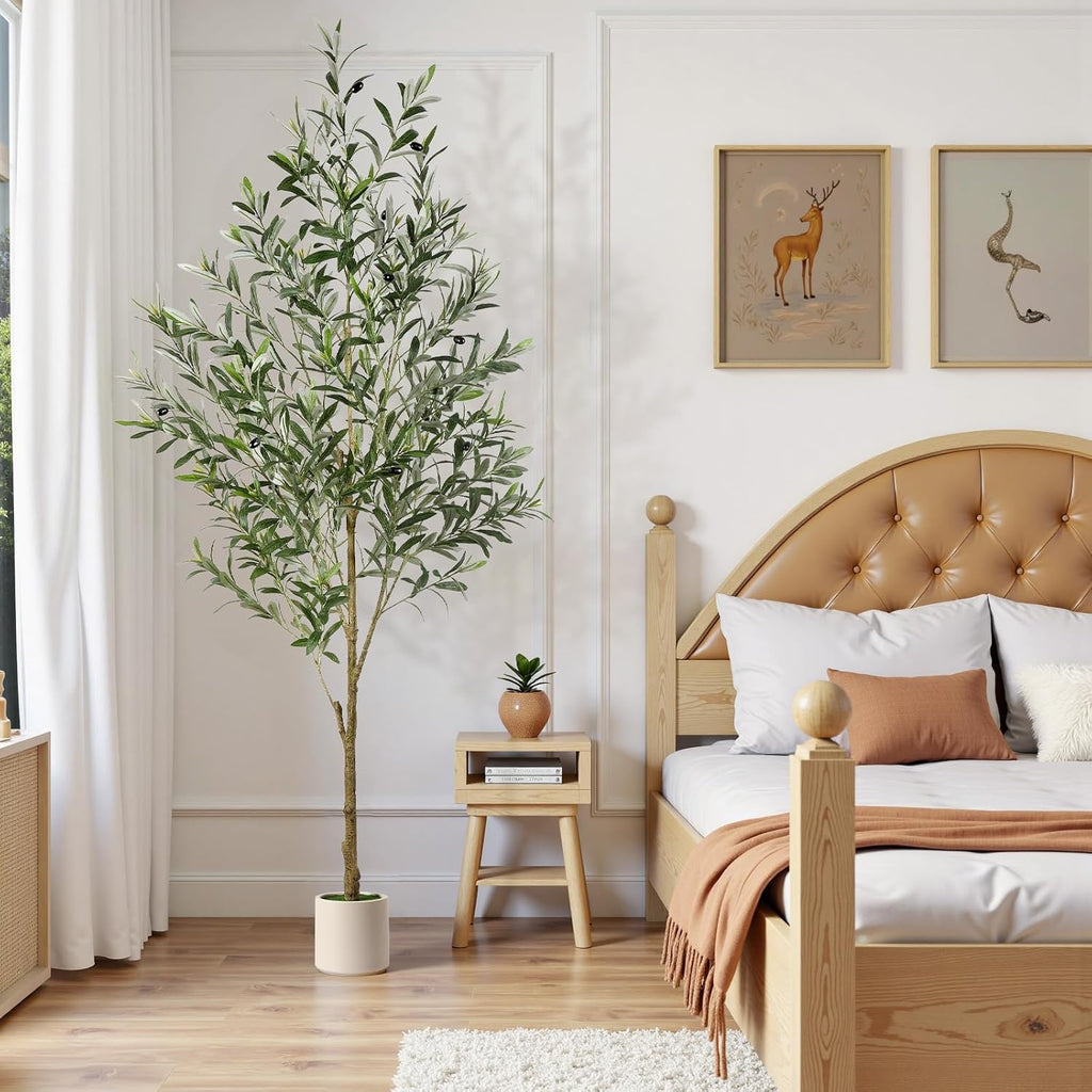 6FT Faux Olive Tree with Fruits White Pot, Indoor Home Decor