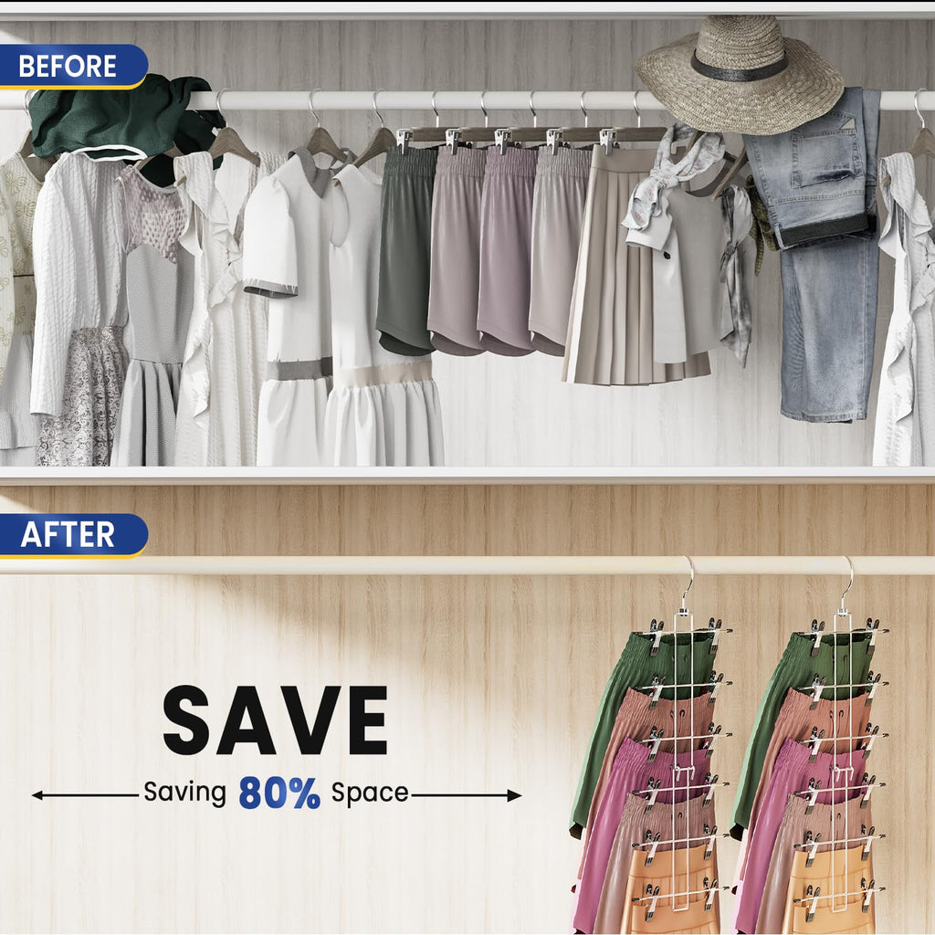 Skirt Pants Hangers with Clips Space Saving Hanging Closet Organizer 6 Tiers Hanger with 360° Swivel Hook