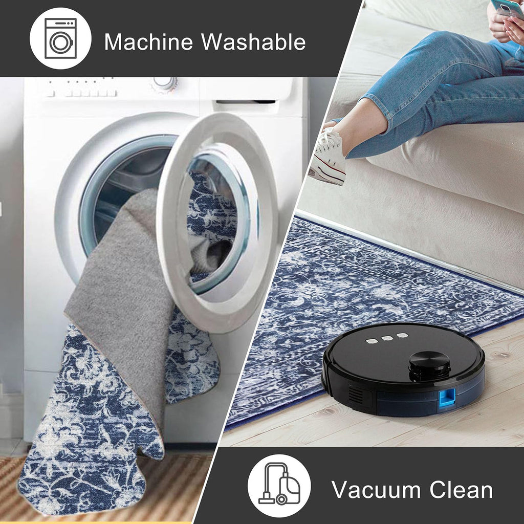 Hallway Runner 2x7 Washable Runner Rug Non-Slip Kitchen Rug, Blue