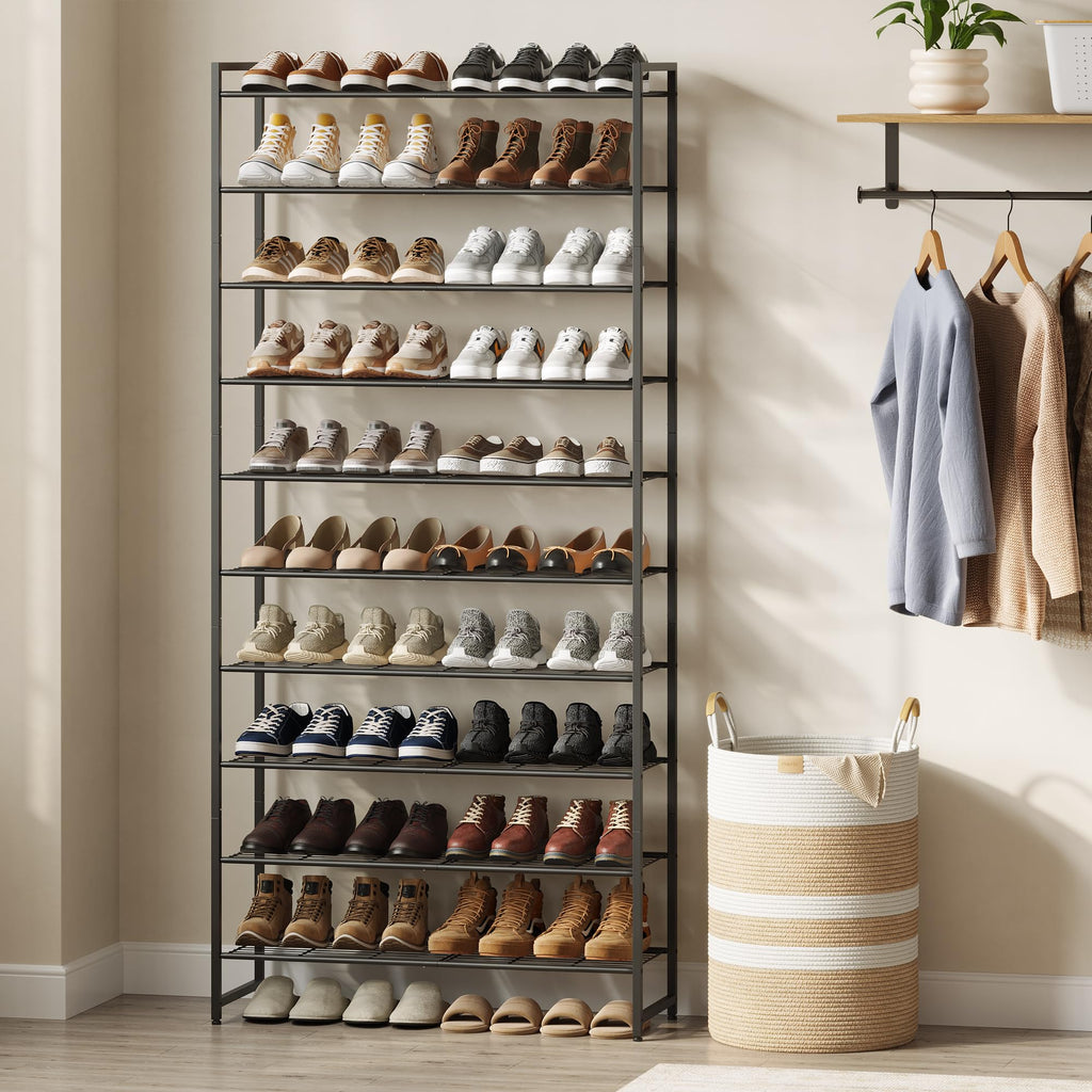 Shoe Rack for Closet, Metal Shoe Organizer, 10 Tier Garage Shoe Rack Max Holds 50 Pairs, Shoe Storage Shelf, Entryway