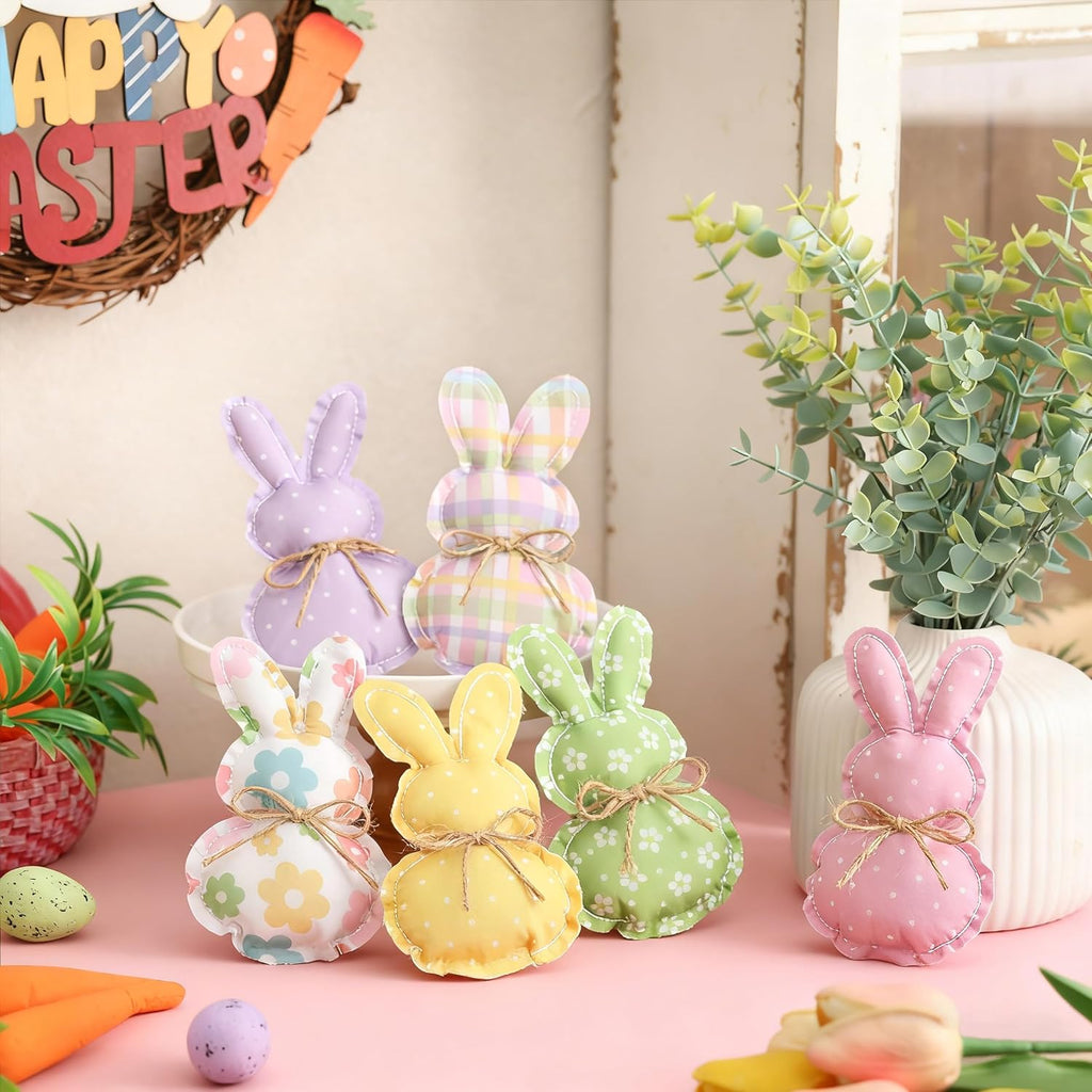 Easter Stuffed Fabric Bunnies - Handcrafted Fabric Bunnies for Tiered Trays - Spring Home Decor, Adorable Easter - Set of 6