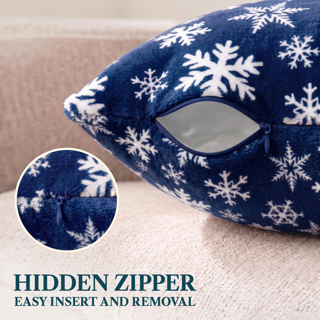 Snowflake Blue Holiday Decorative Throw Pillow Cover 20x20 Set of 2