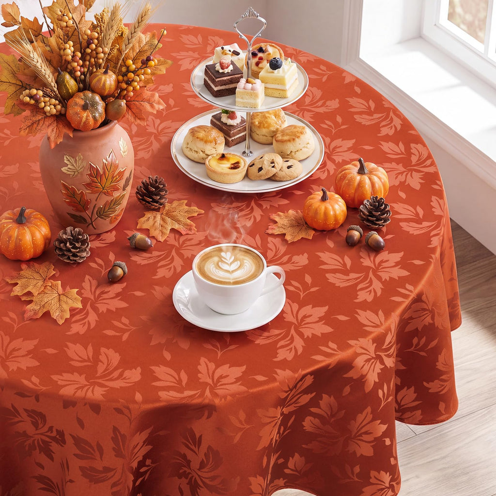 Fall Jacquard Round Tablecloth, Thanksgiving Dining Decor