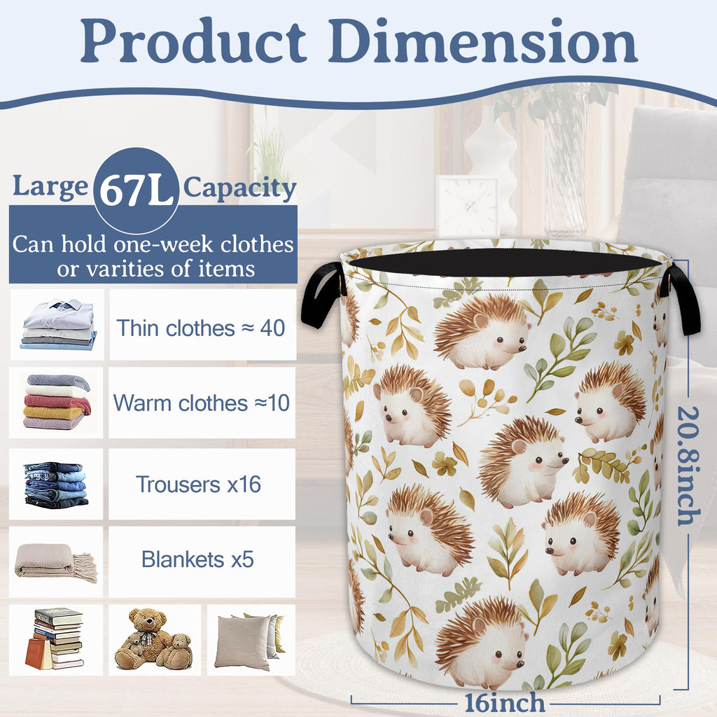 Cute Hedgehog Laundry Basket,Oxford Cloth Laundry Hamper With Handle Foldable Portable Clothes Storage Basket for