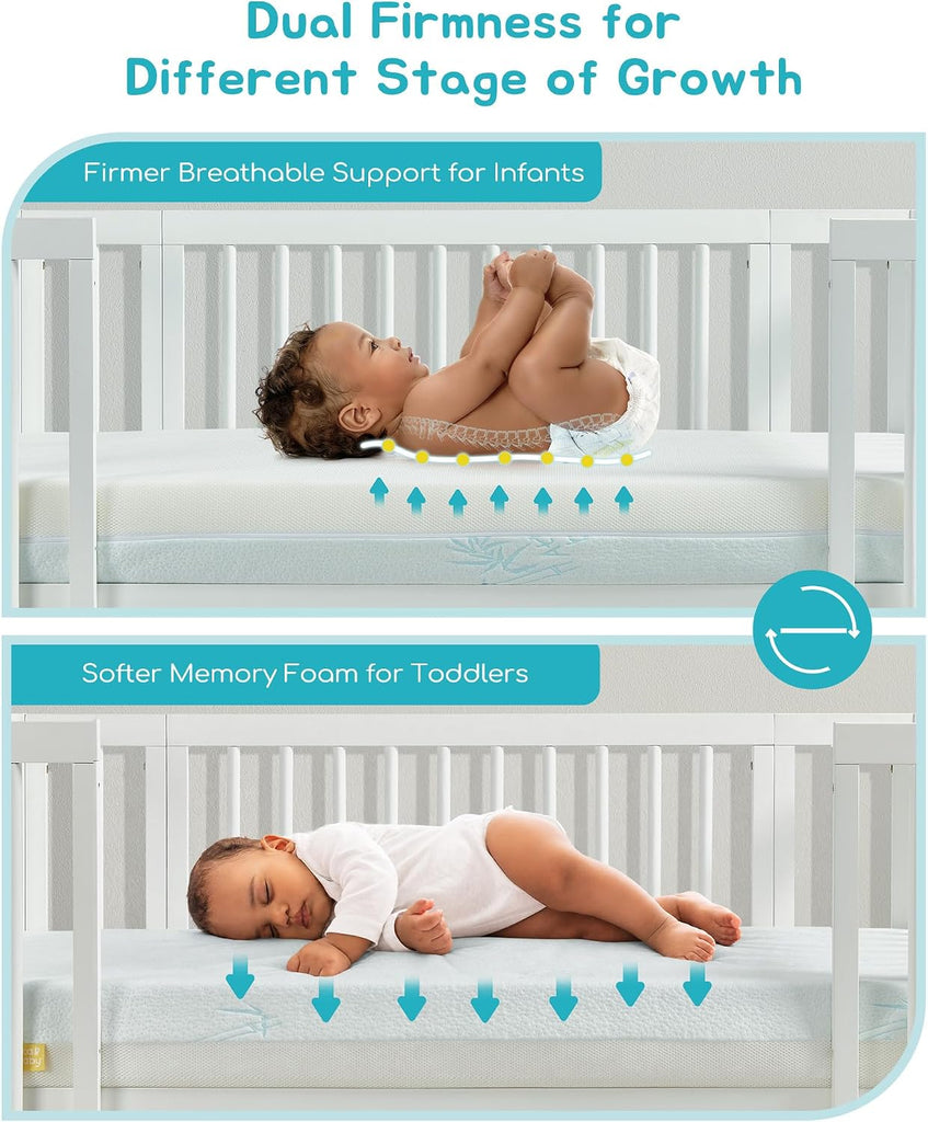 Crib Mattress, Baby Safety Alliance Certified, Dual-Sided Design of Breathable Open Cell & Comfy Memory Foam