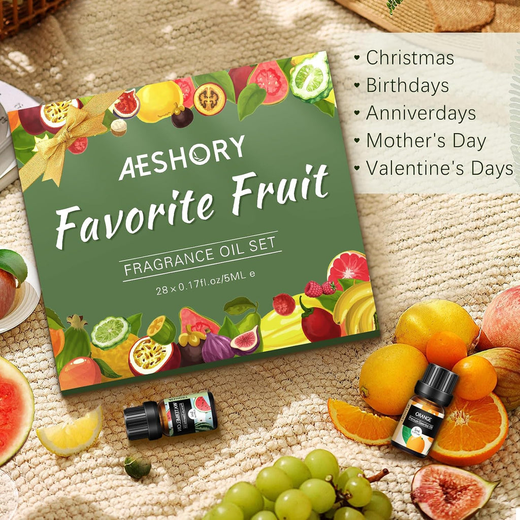 Fruity Essential Oils Set - Top 28 Fruit Fragrance Oil for Candle Making, Diffusers - Strawberry, Apple, Pineapple - Set of 28