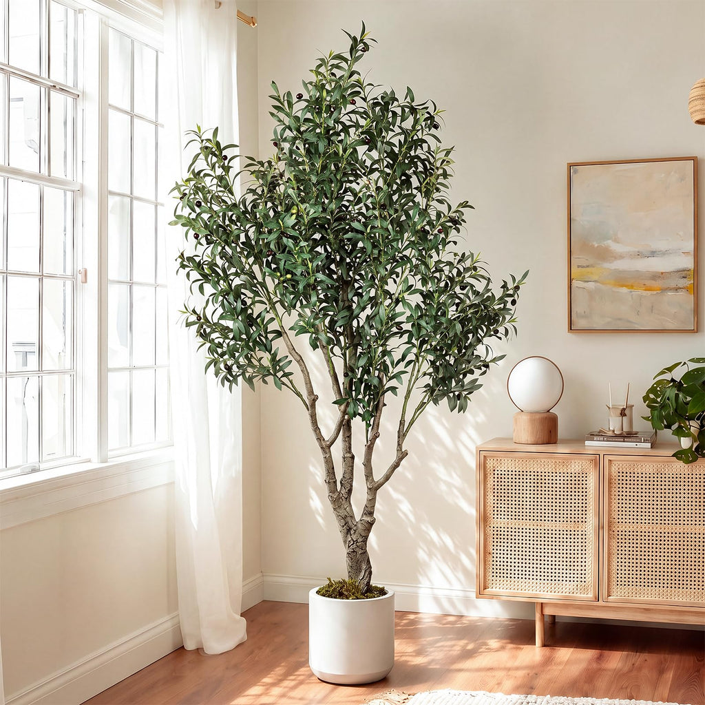 6.5ft Faux Olive Tree with White Planter, Artificial Olive Tree