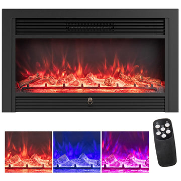 36" Electric Fireplace, Wall Mounted/Recessed, 3-Color Flame, 5 Brightness, 8H Timer, 750/1500W Freestanding Insert
