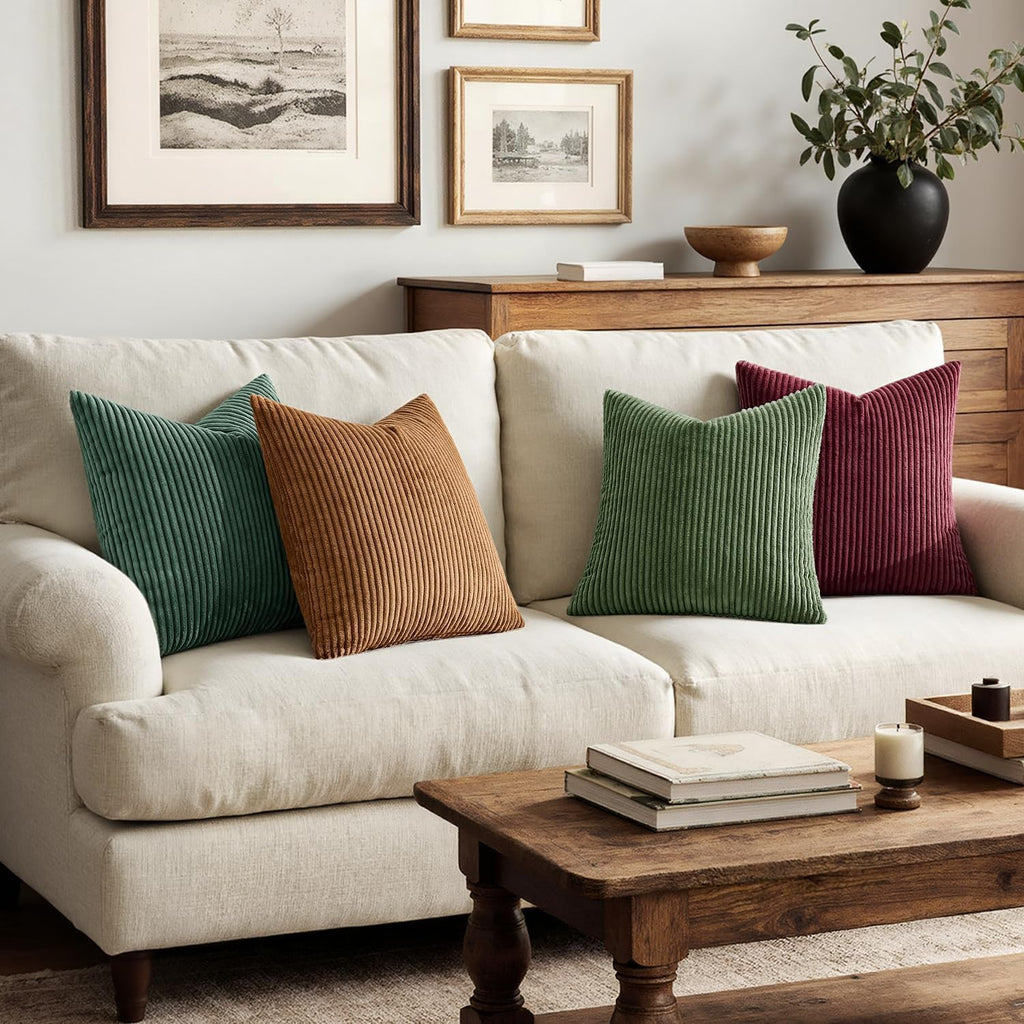 Soft Corduroy Decorative Throw Pillow Covers Christmas Green 20x20 - Set of 4