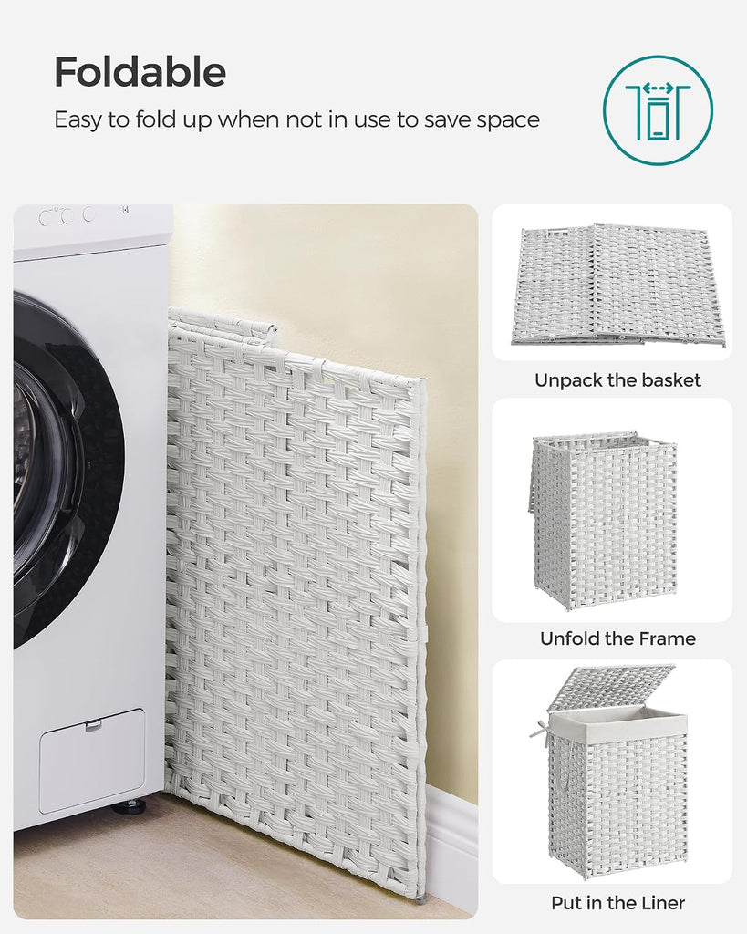 Laundry Hamper with Lid, 23.8 Gallon (90 L) Synthetic Rattan Clothes Laundry Basket with Lid and Handles, Foldable