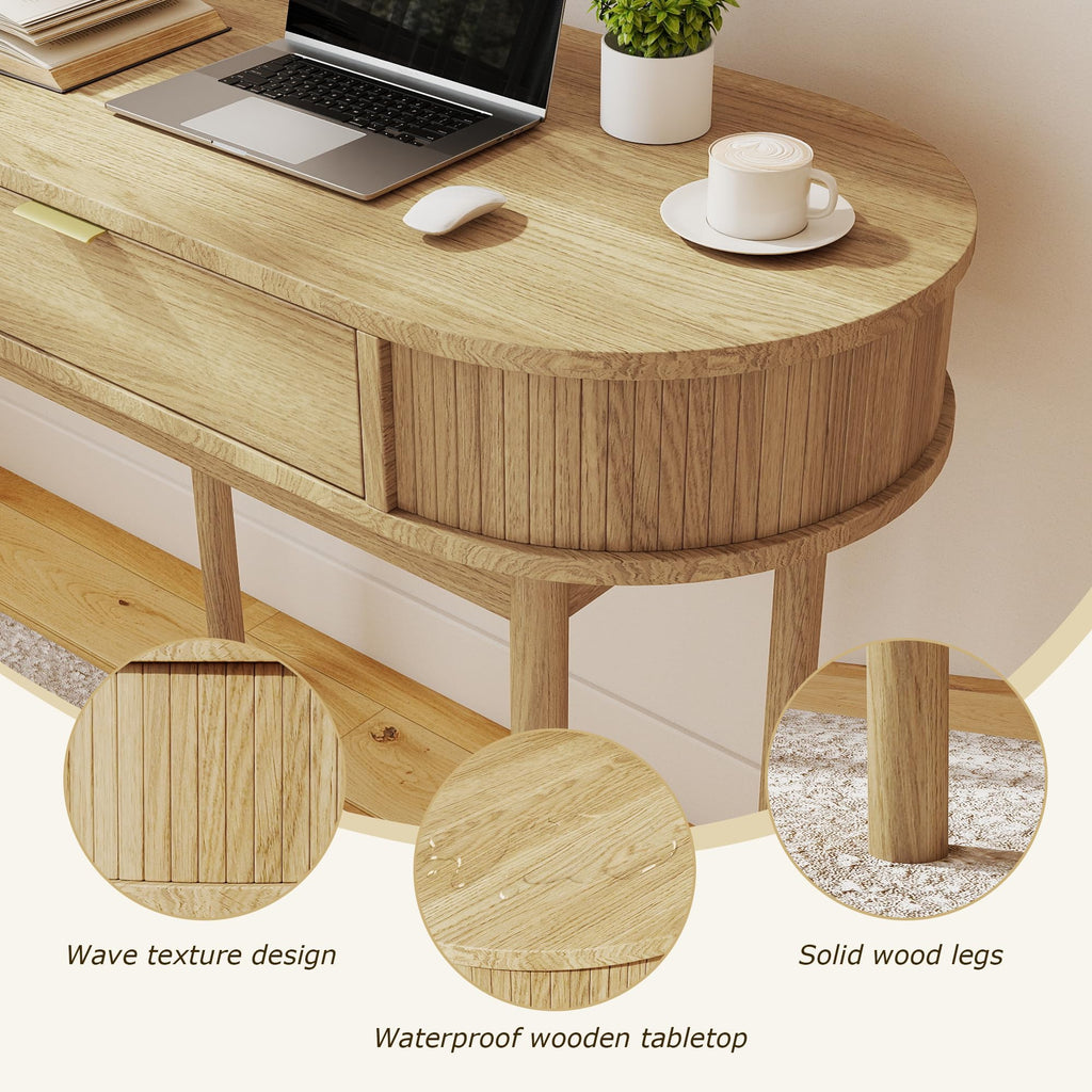 Wood Desk with Drawer, 39.36''Computer Desk Vanity Console Table, Oak