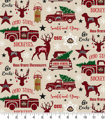 Ohio State Cotton Fabric with Christmas Pattern-Ohio State Buckeyes Cotton Fabric-SYKEL