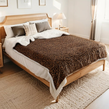 Electric Heated Blanket, Flannel and Sherpa, 72x84in, Leopard Print, Gift