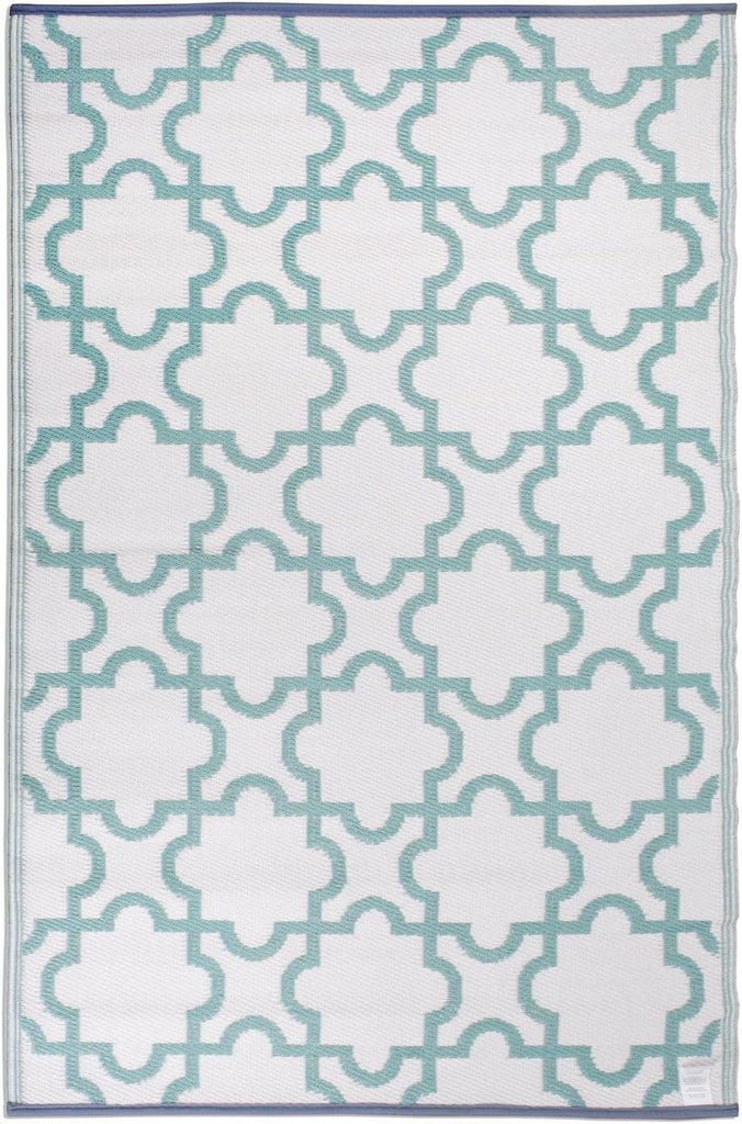 Reversible Outdoor Lattice Woven Rug, 4x6 Ft, Aqua