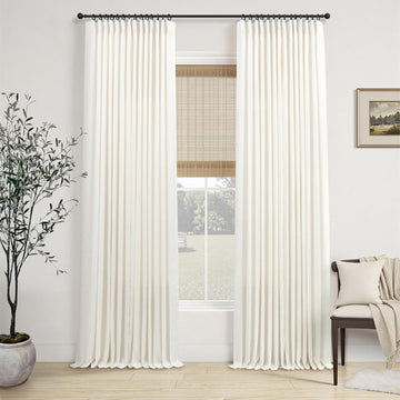 Natural Pinch Pleated Linen Cream Curtains 84 Inch Length 2 Panels for Living Room Bedroom Ivory Semi Sheer Light