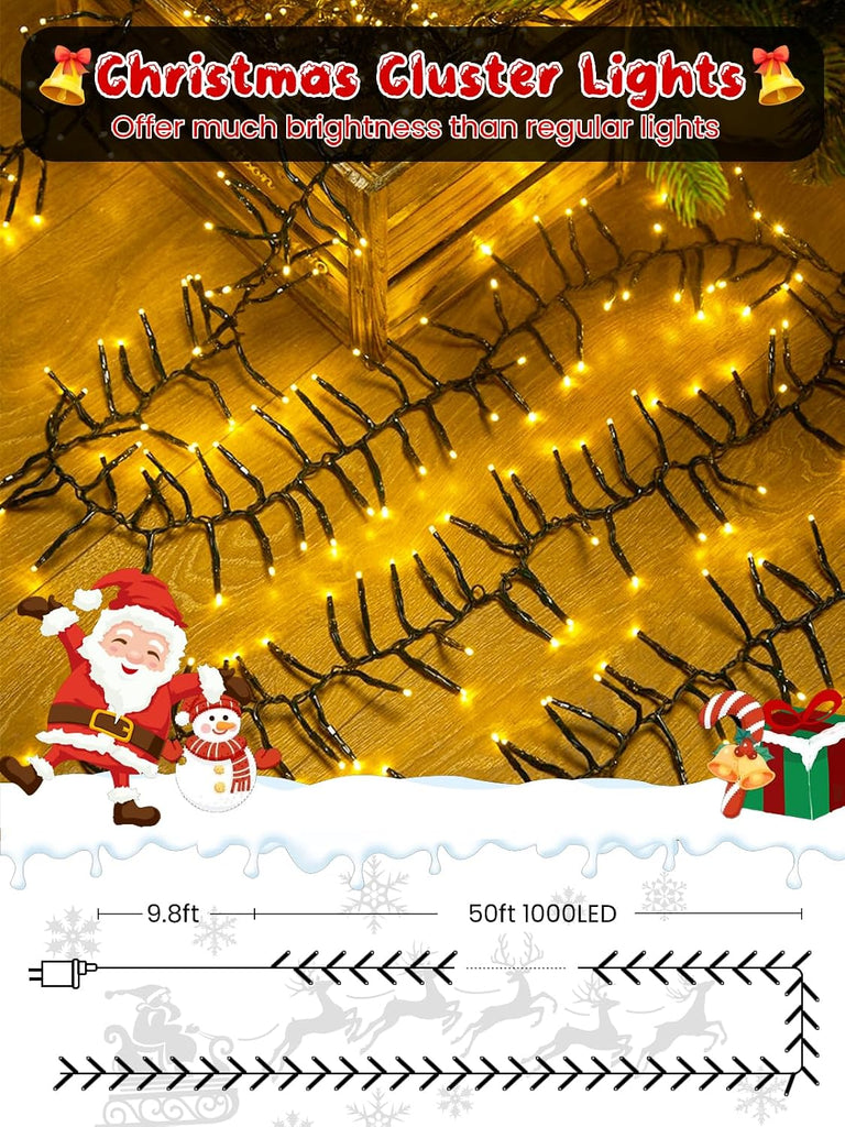 Cluster Lights 50FT 1000 LED String Lights with Remote Warm White