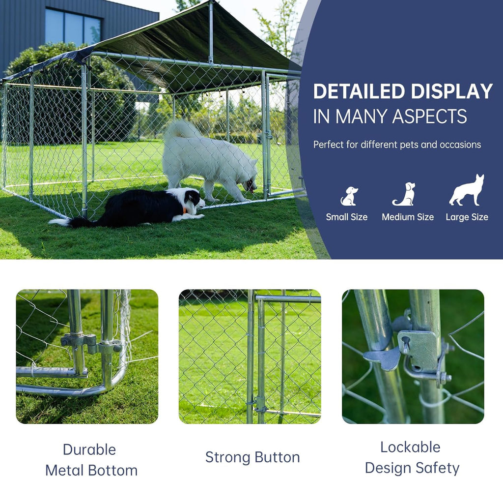 Outdoor Dog Enclosure Heavy Duty Dog Kennel House Mesh Dog Big Cage Pet Kennel Steel Fence with Secure Lock