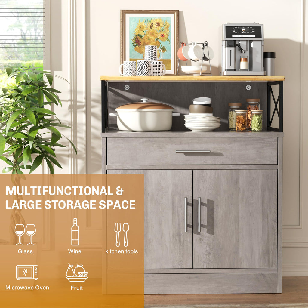Kitchen Storage Cabinet with Adjustable Shelves and Drawers, Modern Buffet Sideboard, Wood Buffet Cabinet with Doors