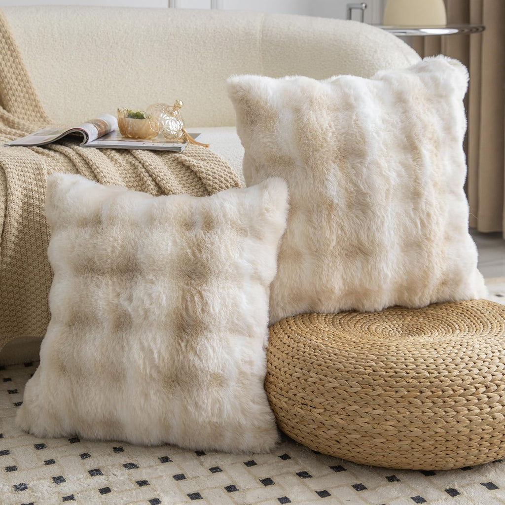 Pack of 2 Thick Plush Faux Wool Throw Pillow Covers Soft Boho Throw Pillows Luxurious Cushion Covers for Couch Sofa