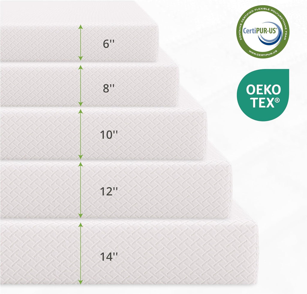 Cal King Mattress 12 Inch, Gel Memory Foam Mattress, Medium Firm | Bed Mattress in A Box, Cooling Green Tea Gel