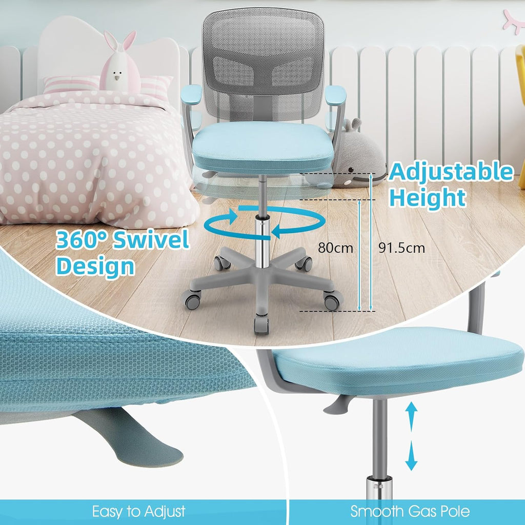 Kids Desk Chair with Detachable Cushion & Armrest, Blue