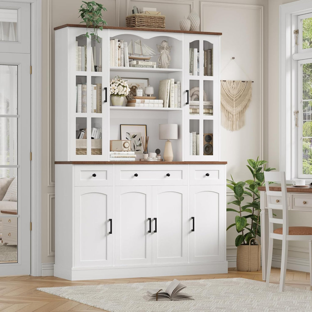 74.8" Tall Pantry Cabinet with Microwave Stand, Large Storage Kitchen Hutch with 3 Drawers & Adjustable Shelves
