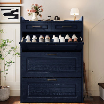 Shoe Cabinet with 3 Flip Drawers and 2 Storage Drawers, Shoes Organizer Cabinets with Adjustable Divider, Hidden Shoe