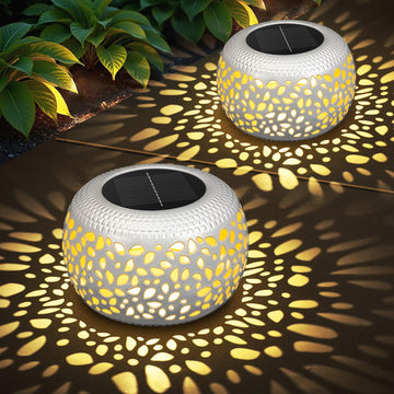 Lanterns Outdoor Waterproof: 2 Pack White Cutout Metal Solar Lantern