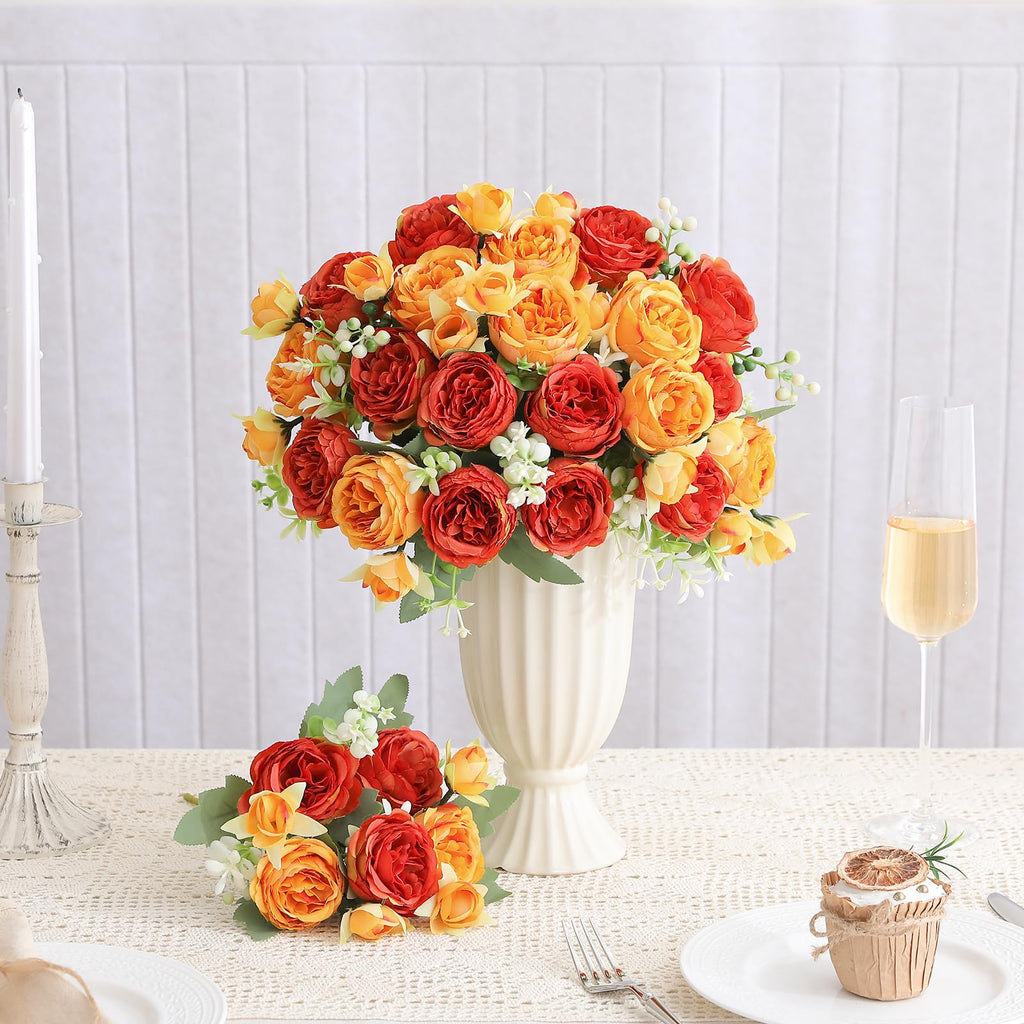 8 Packs Orange Peonies Artificial Flowers Faux Peony Bouquet Autumn Fake Flowers for Vase Silk Floral Arrangements