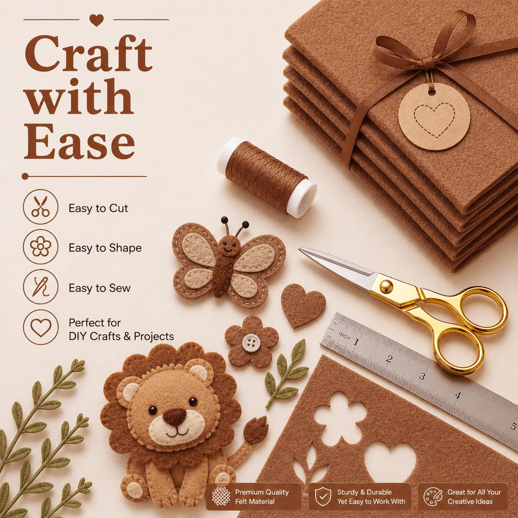 Camel Brown Large Felt Fabric 36" x 36", 1mm Stiff Felt Sheet