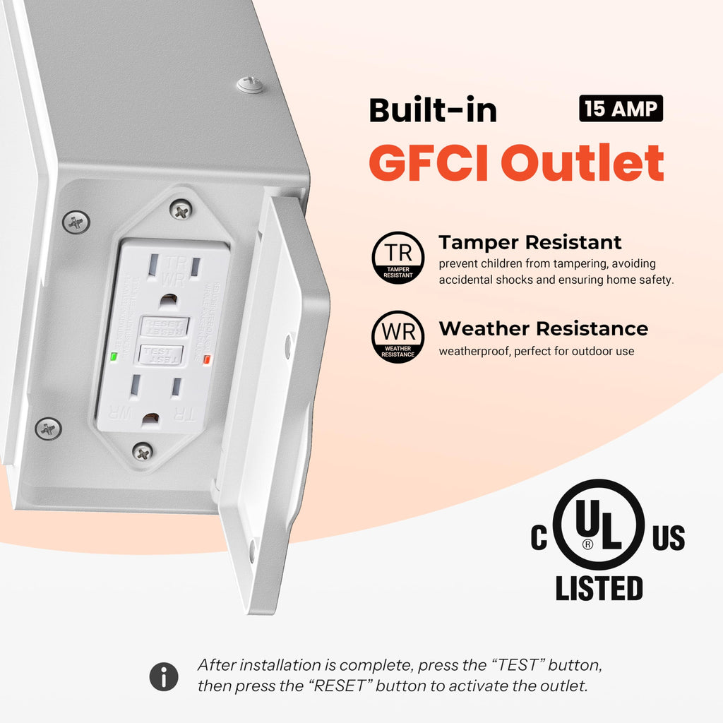 White Outdoor Porch Light with Outlet, 2-Pack Aluminum Front Door Motion Sensor Light, Waterproof Outside Garage