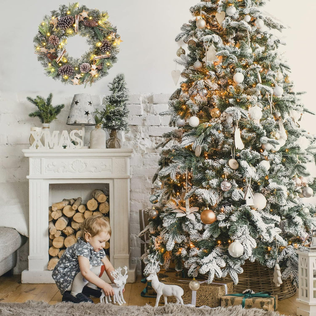 Christmas Wreaths for Front Door 20in Christmas Wreath with Pinecone Wood Stars Artificial Hanging Wreath for Xmas